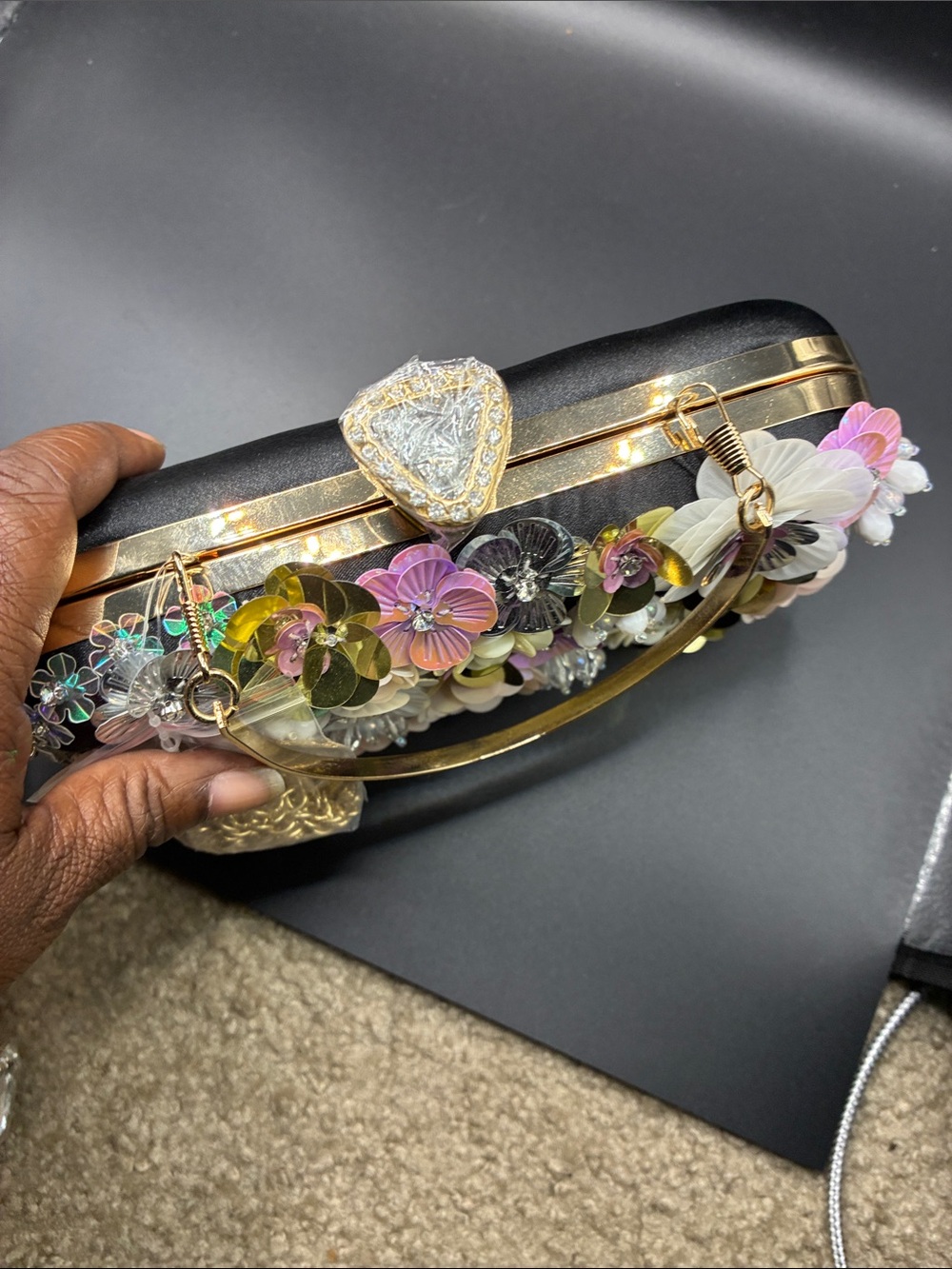 Bebe Floral Embellished Evening Clutch - Multicolor pick one 1️⃣ black or pink - Picture 8 of 11
